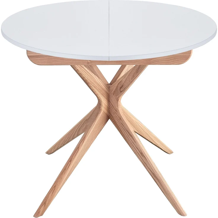 Ragaba Runder ausziehbarer Esstisch Ø 90 cm Weiß MDF & Massives Eschenholz – Bild 1