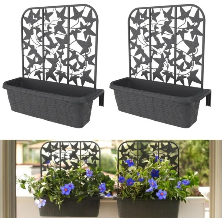 GarPet Blumenkasten 2er Set Blumenkasten Balkon Balkonkasten mit Spalier Wasserspeicher – Bild 1