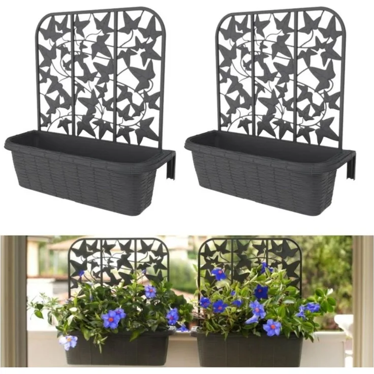 GarPet Blumenkasten 2er Set Blumenkasten Balkon Balkonkasten mit Spalier Wasserspeicher