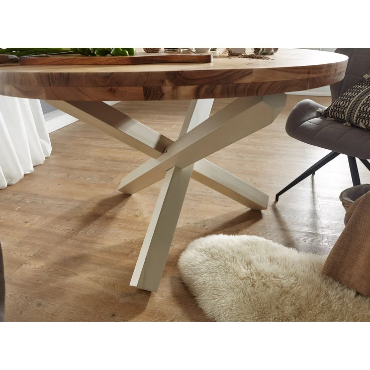 Esszimmertisch BOHA rund 120cm Akazie Massivholz Landhausstil braun 4 Personen – Bild 12