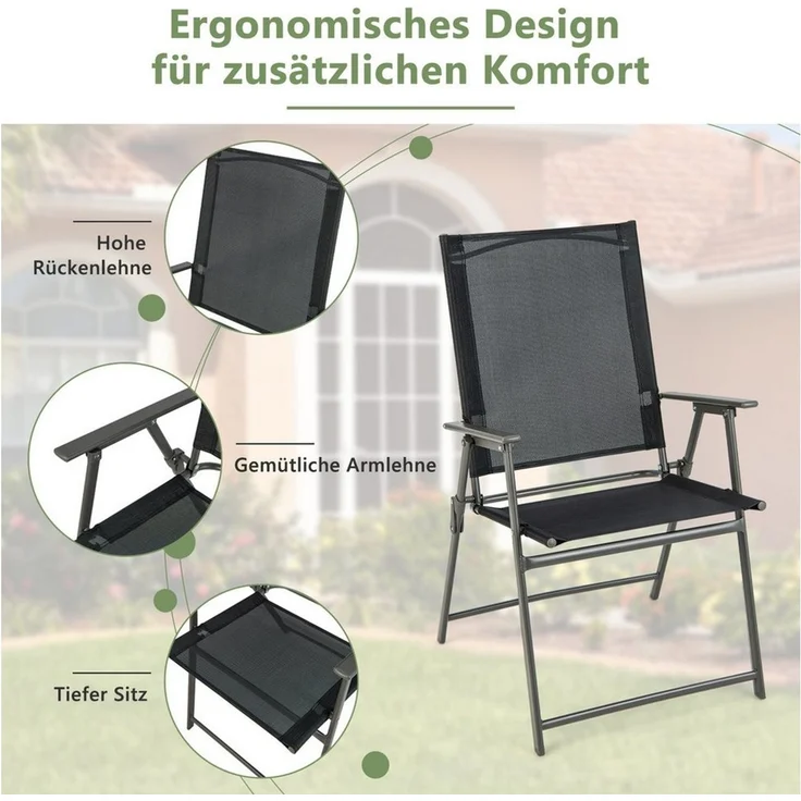 COSTWAY Gartenstuhl Klappstühle (2 St), klappbar mit Armlehnen,150kg – Bild 3