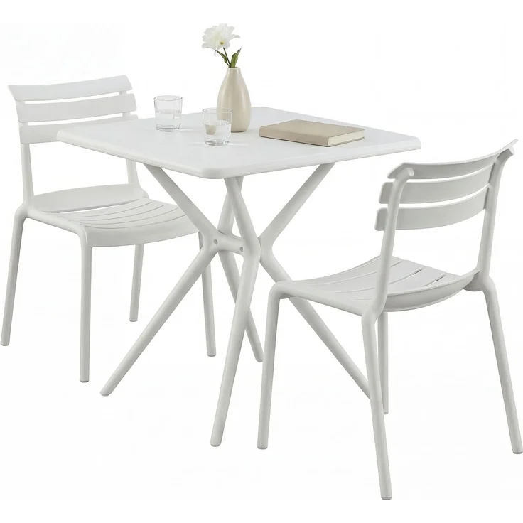 Gartenmöbel-Set KLARA mit 2 Stühlen - 190x72x82cm, Kunststoff, Weiß | Balkonset Gartenset Tisch mit Stühlen Bistroset Outdoor – Bild 1