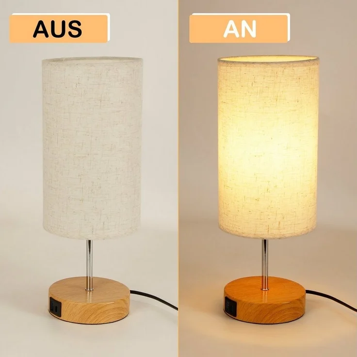 Nettlife Tischleuchte Type-c und USB Tischlampe mit Stoff Lampenschirm, mit USB Ladefunktion, LED fest integriert, Warmweiß, Schlafzimmer Wohnzimmer Nachttisch Geschenk – Bild 2