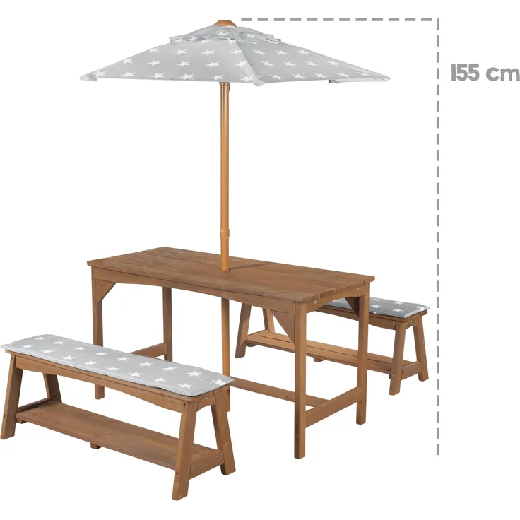 roba Kindersitzgruppe 'Outdoor+' - 'Little Stars' Sonnenschirm & Sitzauflagen - Massivholz - Teak – Bild 7
