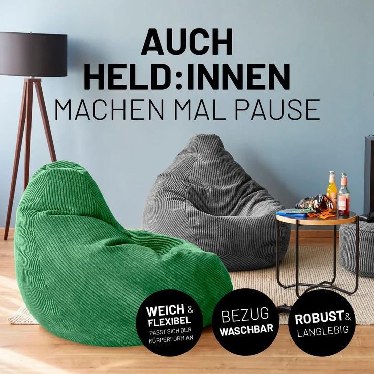 Lumaland Gaming Sitzsack XXL aus Cord | Gaming Sessel für Erwachsene & Teenager | Komfortabler Bean Bag 135x100 cm [Dunkelgrün] – Bild 4