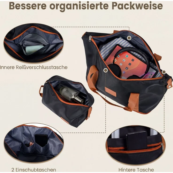 Koffer Set 5 Teilig Erweitbarer Hartschale Reisekoffer mit 1 Reisetasche & 1 Kulturbeutel Schwarz SH1438 – Bild 5