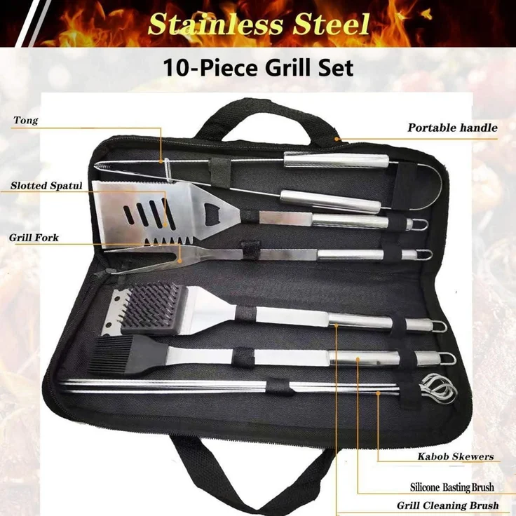 LuxusKollektion Grillbesteck-Set, 10-teilig, Edelstahl silber – Bild 2
