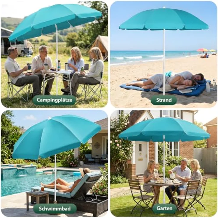 SUNULA Sonnenschirm 160 cm, Balkonschirm knickbar mit Bodenhülse & Schutzhülle, höhenverstellbar, neigbar, UV-Schutz 50+, Farbe Weiß mit silbernem Mast – Bild 6
