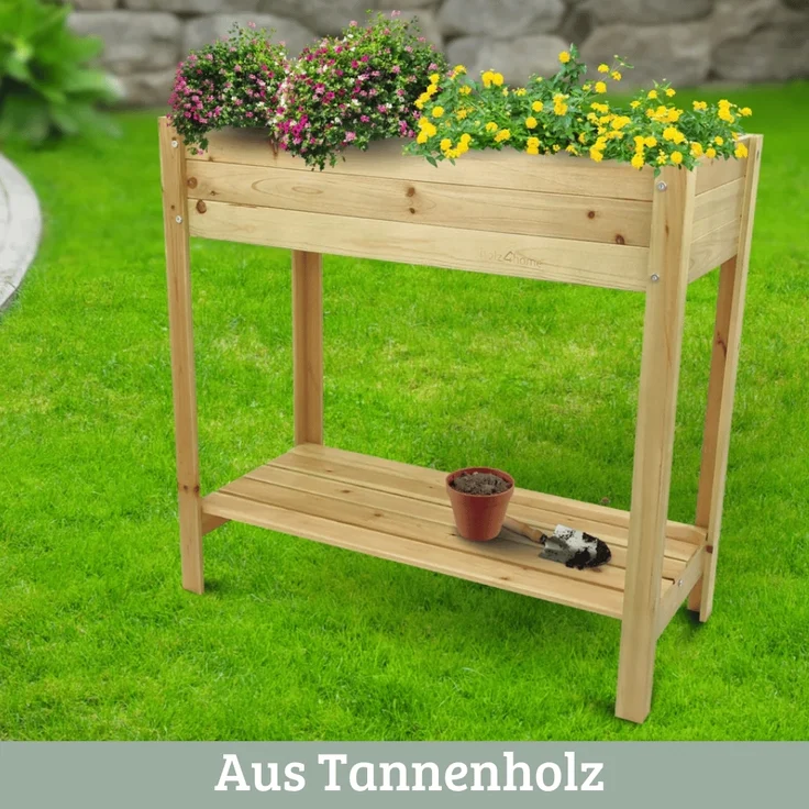 Hochbeet Balkon Holz KLEO - Inkl. Vlies & Handschuhe | Pflanzkasten hoch Blumenkasten aus Tannenholz Kräuterbeet Wetterfest, Natur – Bild 3
