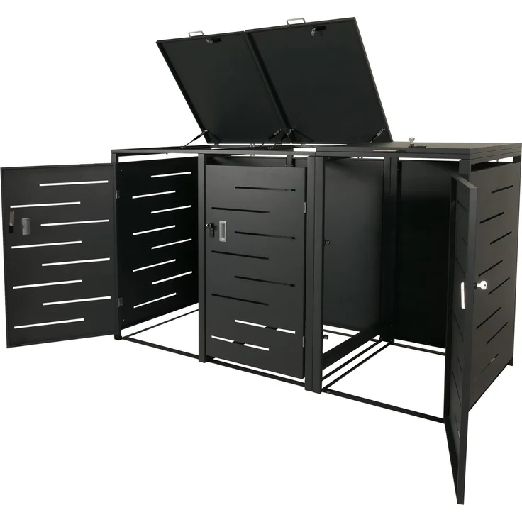 XL 3er-/6er-Mülltonnenverkleidung HWC-E83, Mülltonnenbox, erweiterbar 116x212x98cm ~ anthrazit Stahl, 100kg – Bild 9