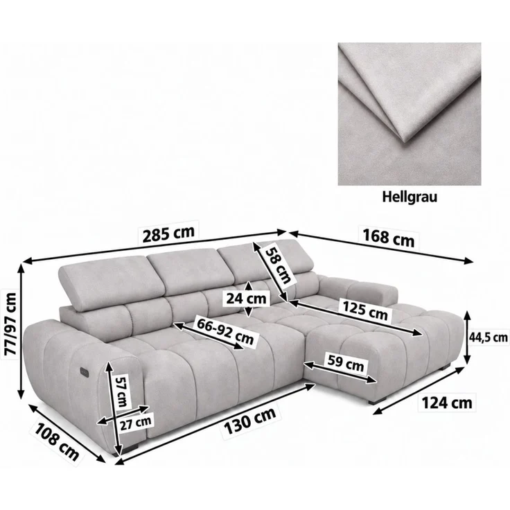 Ecksofa Schlafsofa VELUNIO RELAX in Stoff Salvador Hellgrau Ottomane Rechts – Bild 6