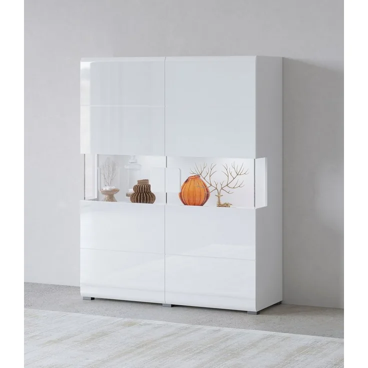 INOSIGN Highboard Toledo,Breite 121,5 cm, trendige Hochkommode mit 2 Türen, Hochschrank mit Glas-Partien,stylische Hochglanzfronten