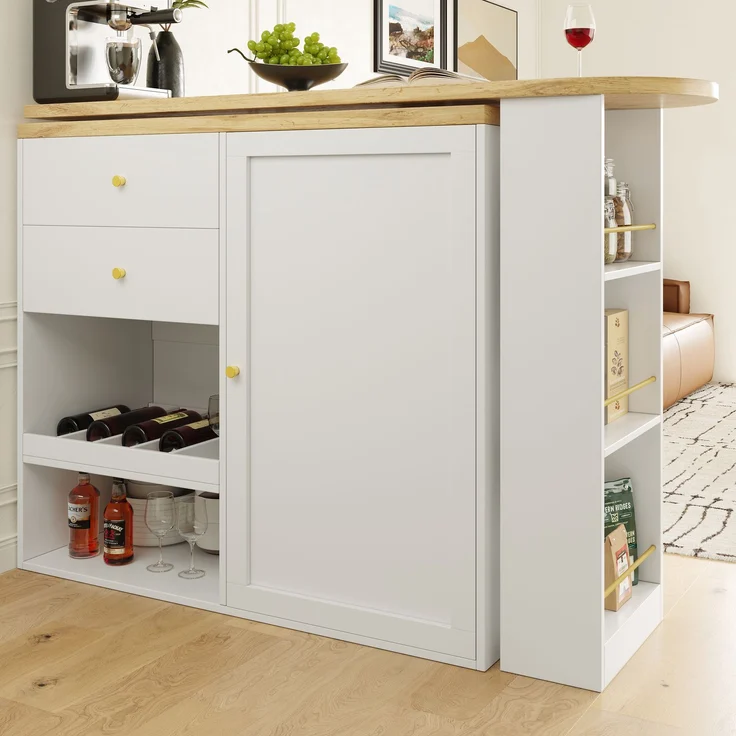 Modularer Schrank L-förmig 360° drehbar MDF Holzoptik Stauraum Schubladen Regale Weiß-Natur – Bild 3