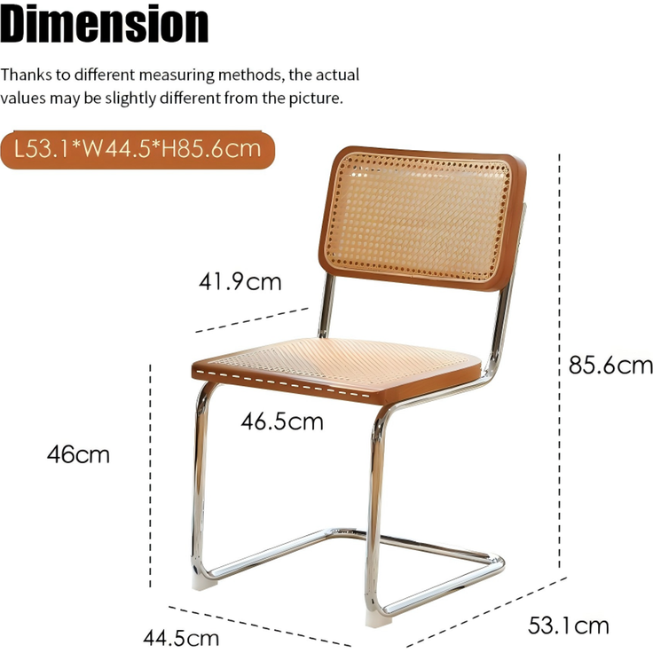 LVHOM 2er Set Freischwinger, Esszimmerstuhl mit Wiener Geflecht, Bauhaus Küchenstuhl aus Natur-Rattan, 25mm Chromgestell, stapelbarer Wohnzimmerstuhl, Braun – Bild 6