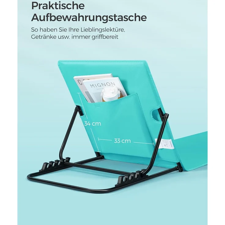 Songmics Strandstuhl, Campingstuhl, Sonnenliege, Strandliege, klappbar, verstellbare Rückenlehne, leicht tragbar mit Griff, für Camping, Garten, Pool, 158x55 cm, seeblau GCB151C01 – Bild 7