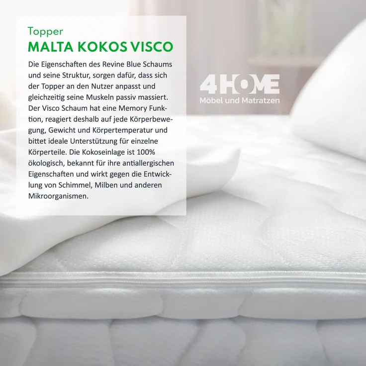 Topper 7x180x200 cm Matratzenauflage mit RavineBlue-Schaum Matratzenschoner Kokosfaser Visco H2 H4 – Bild 4