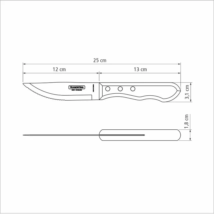 Tramontina Jumbo Steakmesser 25,5 cm Edelstahl mit Holzgriff – Bild 3