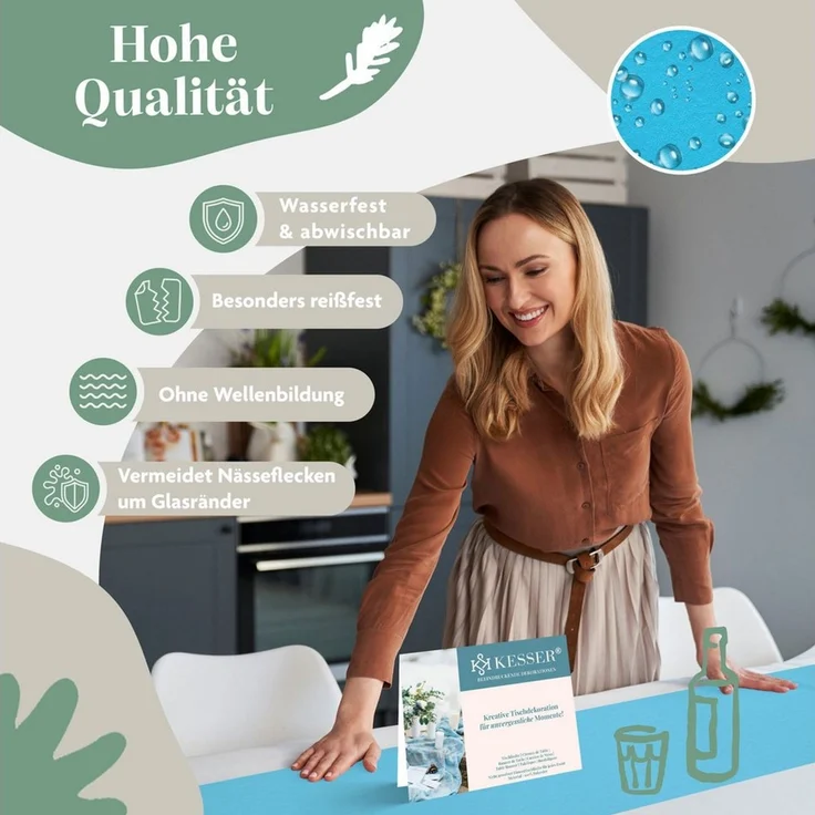 KESSER Tischläufer 25 m × 30 cm, wasserabweisend & abwaschbar, 30 g/m², anpassbare Vlies-Tischdekoration – für Feste aller Art geeignet – Bild 3