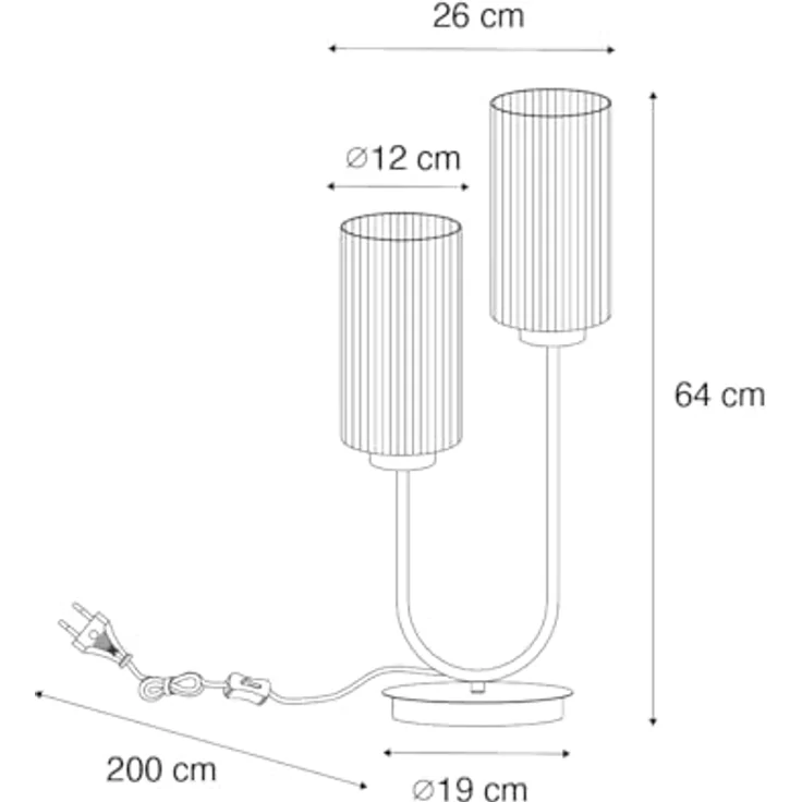 QAZQA Laura, Art-Deco-Tischlampe schwarz mit Rauchglas, 2-flammig, 64 cm, E27, dimmbar, für Wohnzimmer und Schlafzimmer – Bild 4