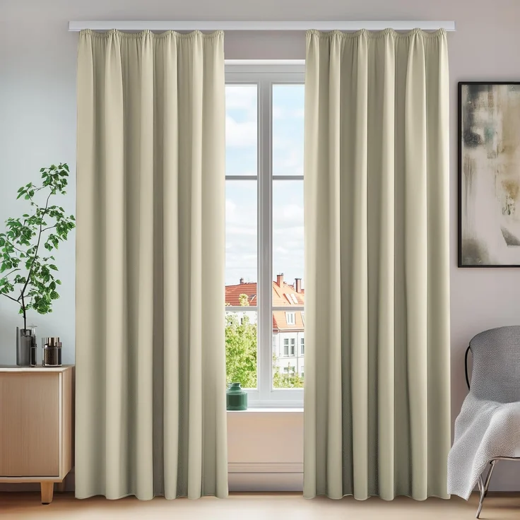 Deconovo Verdunkelungsgardinen Vorhang mit Kräuselband Schienensystem Beige | 2er Set, H 245 x B 140 cm, Thermogardine Wärmeisolierend, für Wohnzimmer, Sichtschutz, Lärmschutz, Wärmehaltung, Wohnzimmer