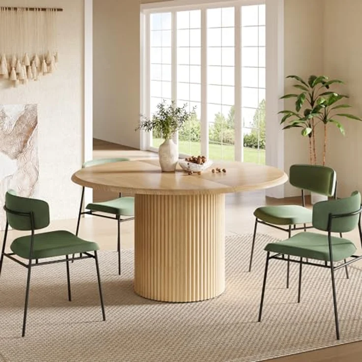 LITTLE TREE 120 cm runder Esstisch für 4 Personen, rustikaler Esstisch aus Naturholz mit stabilem, geriffeltem Untergestell, großer runder Küchentisch für Esszimmer und Wohnzimmer (nur Tisch) – Bild 6