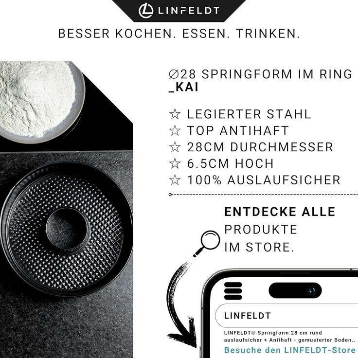 LINFELDT Springform Backform Auslaufsicher & Antihaft Kuchenform mit Ring ⌀ 28 / 26, Teflon - Beschichtung – Bild 6