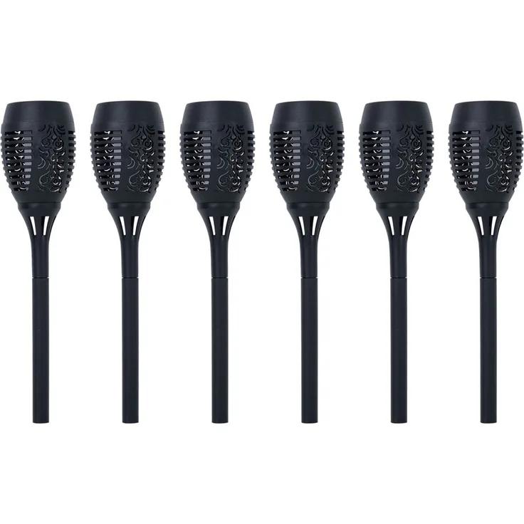 6er Set LED Solarleuchte, Fackel, Feuereffekt, schwarz, H 50 cm