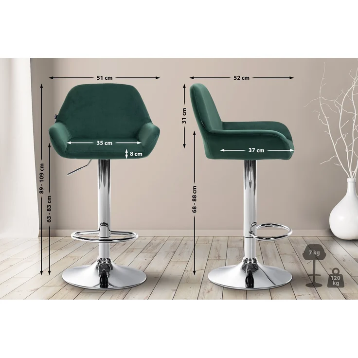 DELUKE® Barhocker 2er Set DUBLIN - Dunkelgrün, Samt, Chrom Barhocker mit Lehne Barstuhl Tresenhocker Tresenstuhl Kneipenhocker Kneipenstuhl – Bild 7