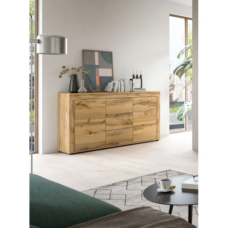 xonox. home Wohnen Jam X8BM9T01 Sideboard Schrank Lowboard Wohnzimmerschrank in Wotan Eiche Melamin, ca. B/H/T: 125 x 80 x 35 cm – Bild 6