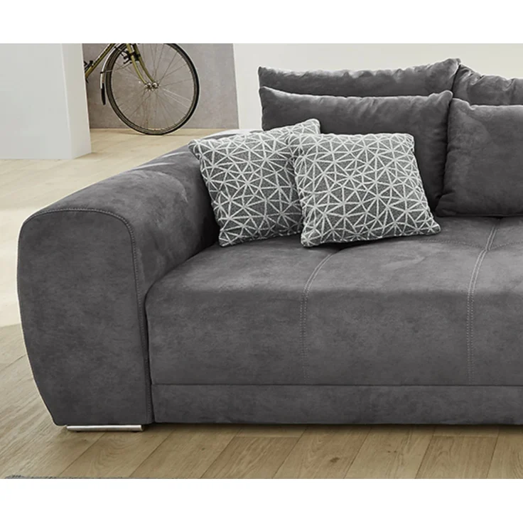 Big-Sofa XXL 306 cm Federkern Lounge Couch mit Bezug aus Mikrofaserstoff in Grau – Bild 3