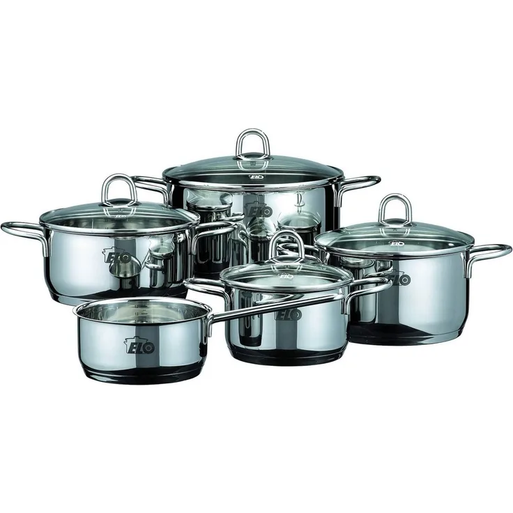 Elo Topf-Set Rubin, Edelstahl 18/10 (Set, 9-tlg, Bratentopf 20cm, Fleischtopf 16/20cm, Kasserolle 16cm, Gemüsetopf24 cm), Induktion