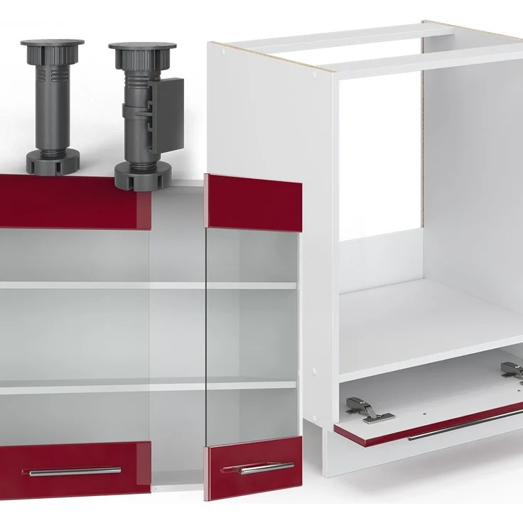 Eckküche Fame-Line Bordeaux Hochglanz/Weiß 287 x 60 cm , AP Eiche Vicco – Bild 5