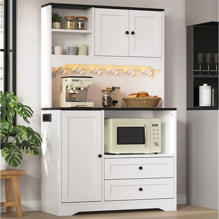 Küchenbuffetschrank mit LED-Beleuchtung & USB-Anschluss, 100x40x163 cm, Weiß – Bild 4