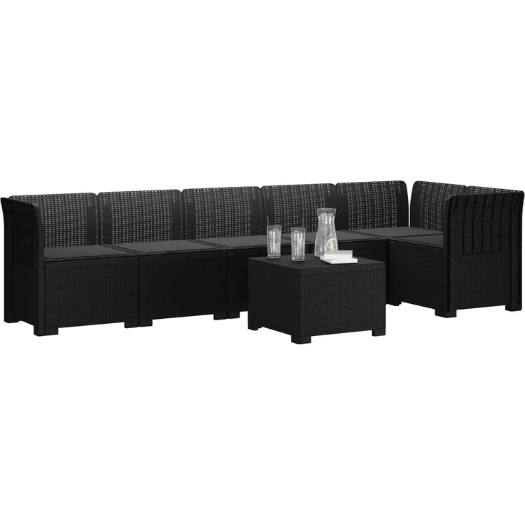 vidaXL 6-Sitzer Garten Sofa mit Kissen Rattan Look PP Anthrazit 3444107 – Bild 3