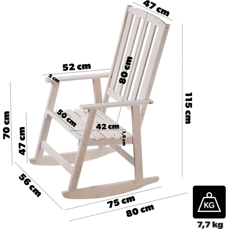 KADAX Holzschaukelstuhl Weiß – Bild 2