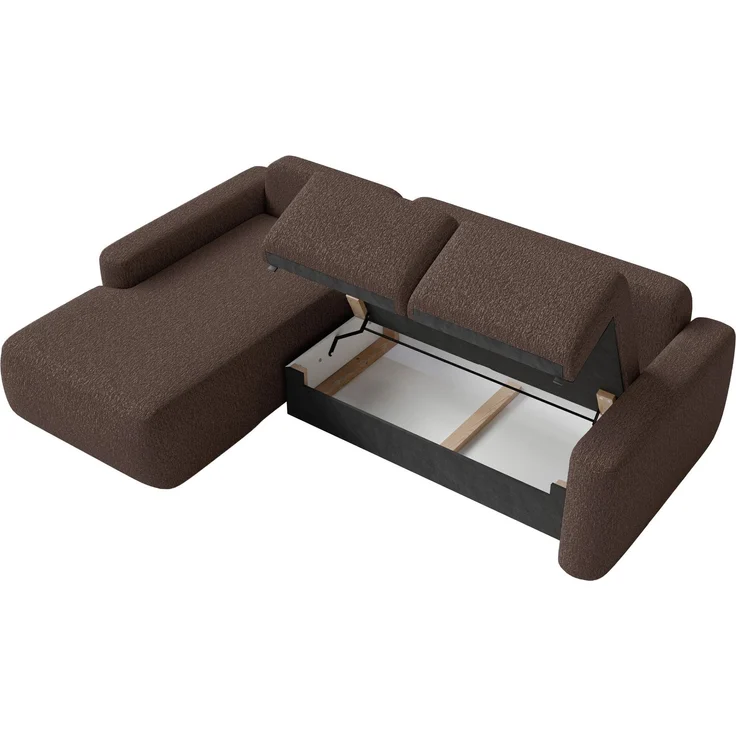 Selsey 'Carnos Mini' Ecksofa mit Schlaffunktion, Ottomane links, Chenille Braun – Bild 7