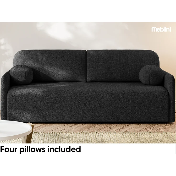 MEBLINI Sofa mit Schlaffunktion - ANAKIN - 210x90x93cm – Schwarz Boucle – Schlafcouch Ausziehbar - Schlafsofa mit Bettkasten - Sofabett - Couch mit Schlaffunktion – Klappsofa – Bild 6