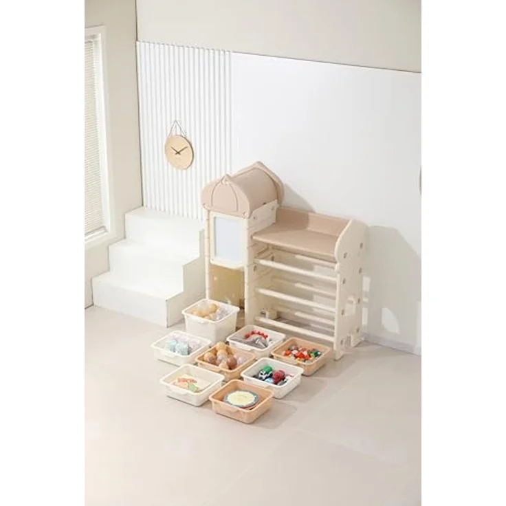 habeig Kinderregal Zwiebelturm Spielzeugregal 10 Aufbewahrungsboxen Klappfach zum Bemalen, Alles abgerundete Kanten – Bild 5