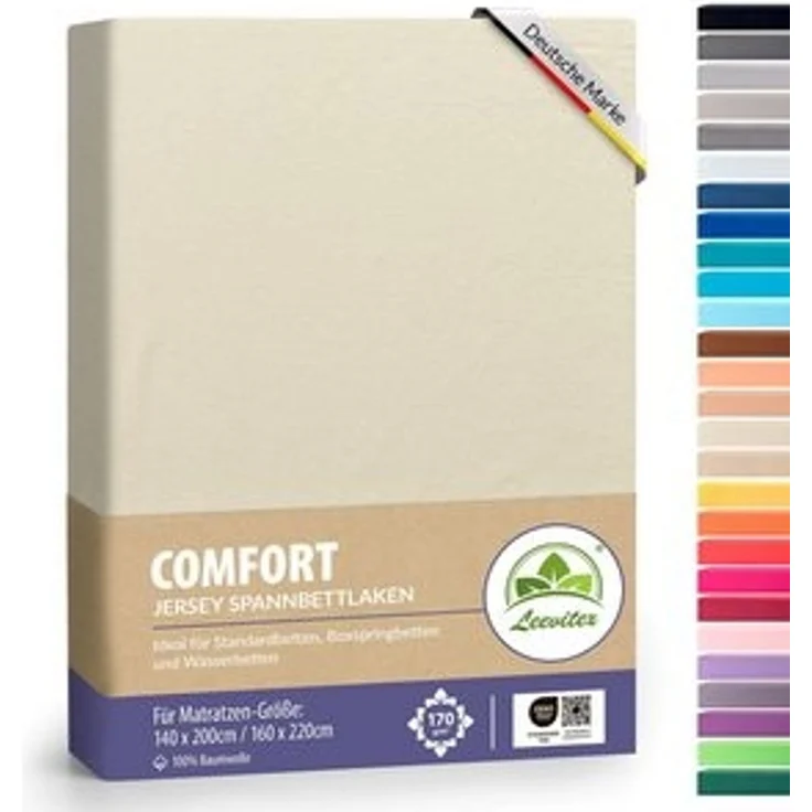 leevitex® Spannbettlaken, Premium 170g/m², Gummizug: rundum, schwer und dick, 100% Jersey-Baumwolle, Creme / Naturweiß, 90 x 200 - 100 x 220 cm – Bild 6