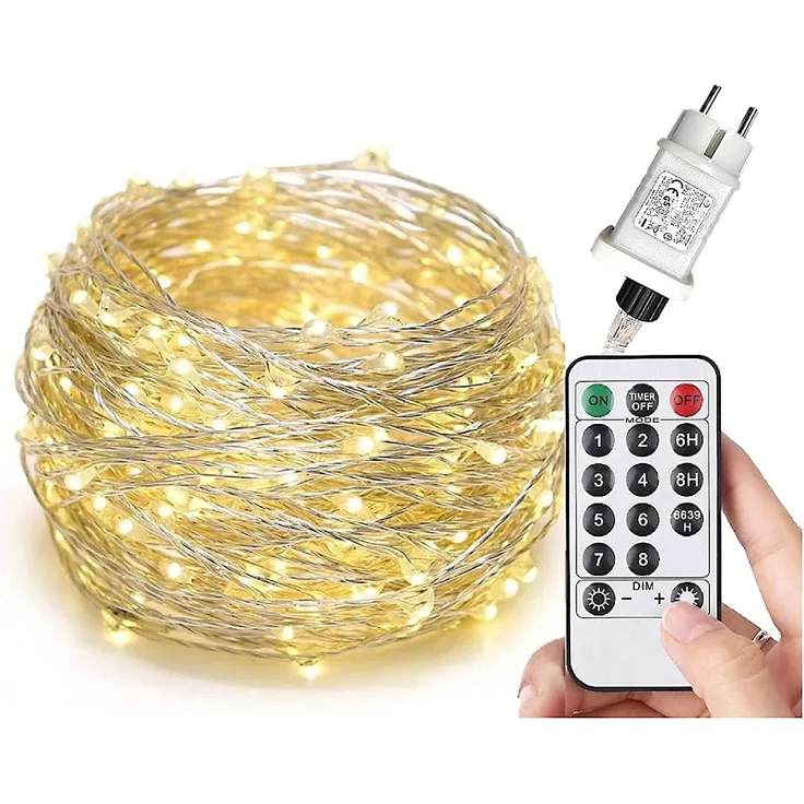 Gresonic 200/300er LED Mikro Silberdraht Lichterkette Strombetrieb Deko für Innen Außen Warmweiß (300LED, Warmweiß 8 Modi Timer Dimmbar)