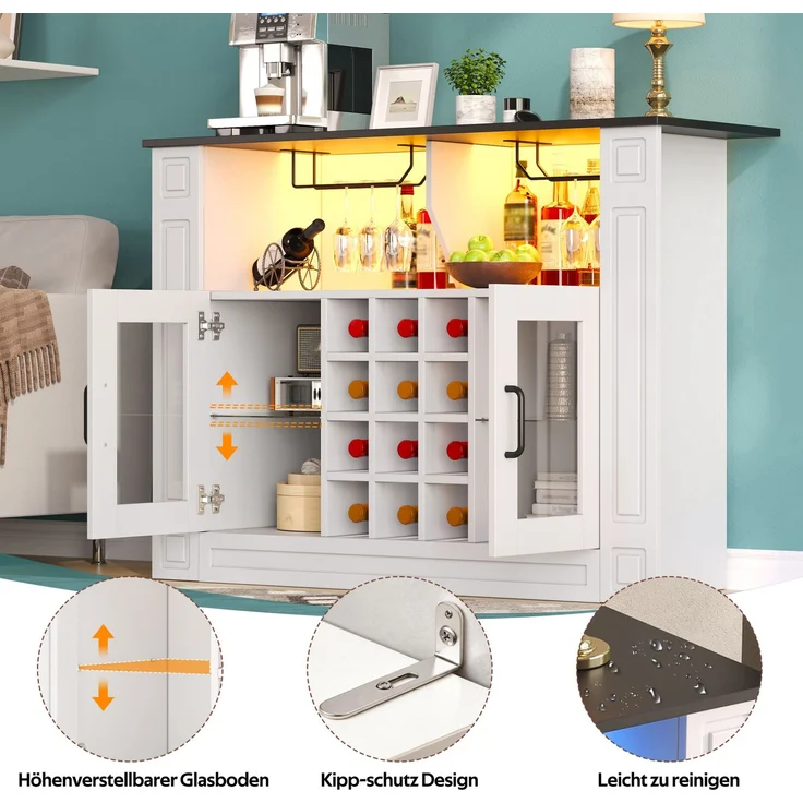 Weinschrank 120 x 35 x 84 cm mit RGB-LED-Beleuchtung und Glastüren – Bild 9