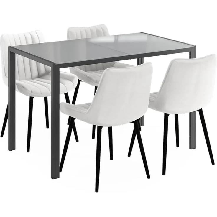 Esstisch Set Grand Grau 120x70 cm mit 4 Stühlen (Beige) Vicco – Bild 1
