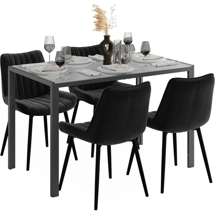 Esstisch Set Grand Grau 120 x 70 cm mit 4 Stühlen (Schwarz) Vicco – Bild 5