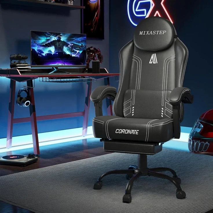 Ergonomischer Gaming Stuhl mit Verstellbarer Rückenlehne in Weiß - Bürostuhl – Bild 2