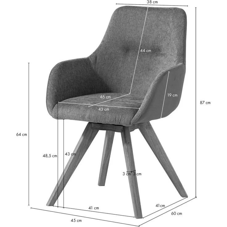Drehstuhl Wildeiche 56x60x87 taupe TACOMA #12 – Bild 8