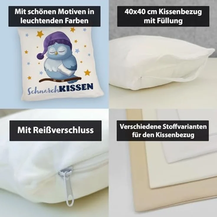 speecheese Dekokissen Schlafende Eule Kissen mit Spruch SchnarchKissen – Bild 4