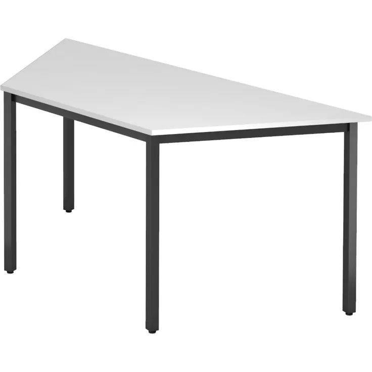 bümö Multifunktionstisch weiß, Tisch 160 x 69 cm, Tischfuß vierkant schwarz - Tisch Trapez, Besprechungstisch System D-Serie, Konferenztisch, Meetingtisch, Mehrzwecktisch, Pausentisch, DQTR-W-D