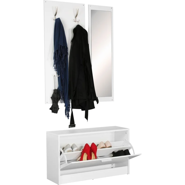 Wohnling Wand-Garderobe JANA mit Spiegel & Schuhschrank, Spanplatte weiß – Bild 6