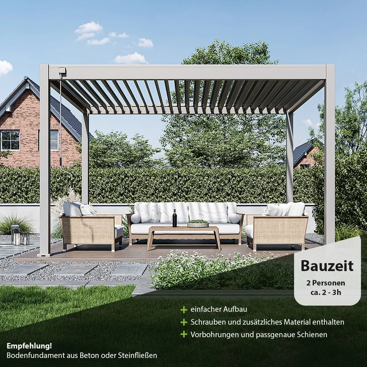 Weide 'Classic' Pergola, freistehend, Aluminium / Stahl beige, 300 x 400 x 255 cm – Bild 5