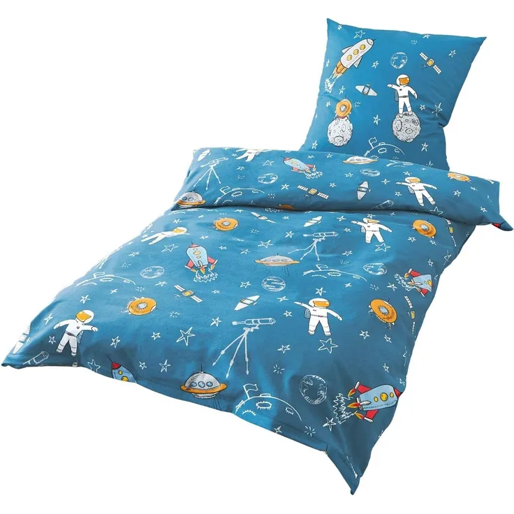 JACK Kinderbettwäsche JACK by Bierbaum Kinder Linon Bettwäsche 2 tlg. 135x200cm Astronaut, Renforcé, 2 teilig, Hochwertige Kinder Bettwäsche, Weltraum, Astronaut, aktuell und chic